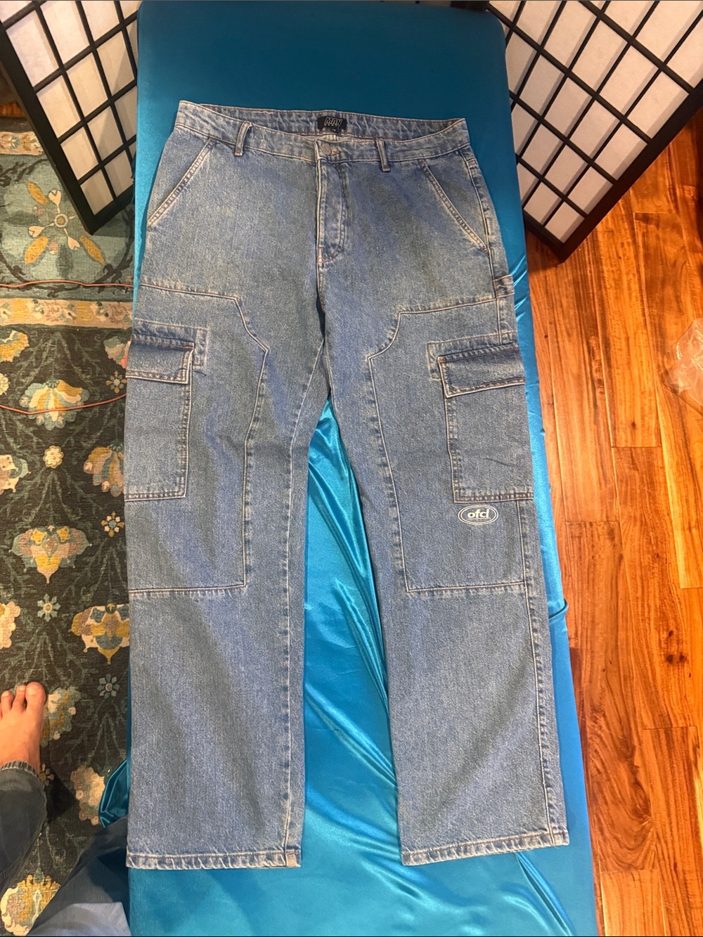 Light Blue Denim Cargo Pants with Utility Pockets